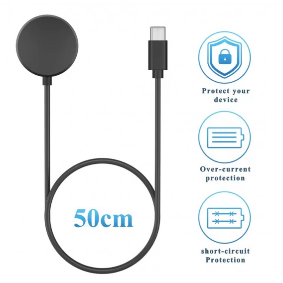 Зарядний пристрій Type-c для смарт годинників Samsung Galaxy Active 1/2/Watch 3 4 5 Pro; 6; 6 Clasic / 50 см. / Чорний