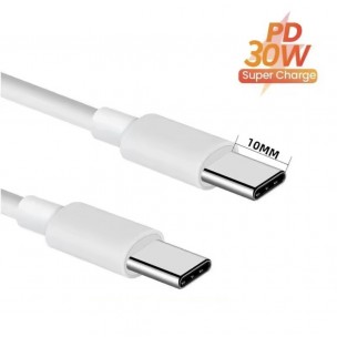 Кабель для защищенных смартфонов (PD 30W) Type-C - Type-C (коннектор 10 mm.) 1 метр \ Белый