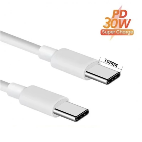 Кабель для защищенных смартфонов (PD 30W) Type-C - Type-C (коннектор 10 mm.) 1 метр \ Белый