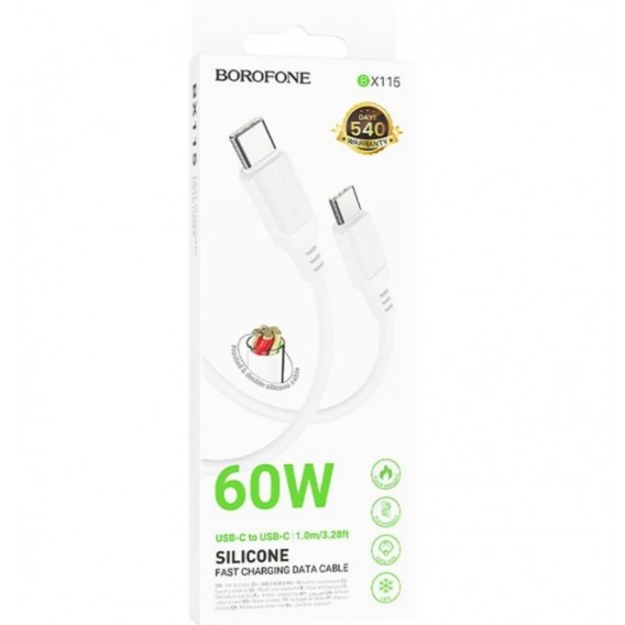 Дата-кабель Type-C to Type-C Borofone X115 60W 1m White Дата-кабель Type-C to Type-C Borofone X115 60W 1m White