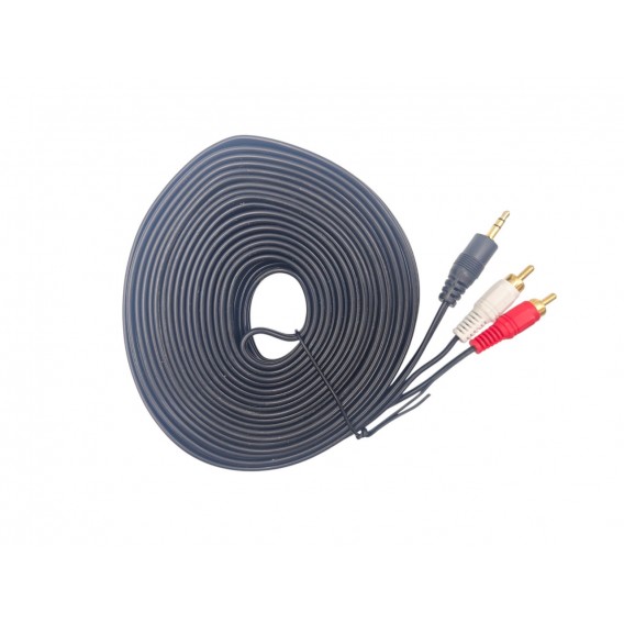 Аудіо кабель з Mini jack 3.5 мм. на 2 шт. RCA / 10 метрів / Чорний