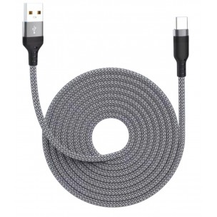 Нейлоновий кабель USB - Type-c для швидкої зарядки смартфонів \ 10 метрів \ Сірий
