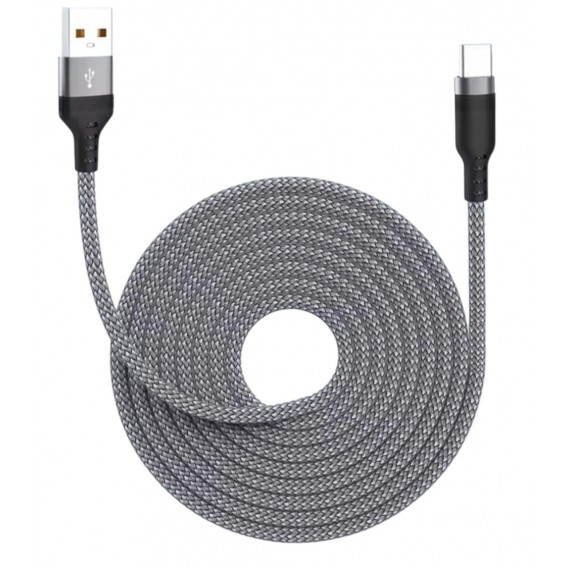 Нейлоновий кабель USB - Type-c для швидкої зарядки смартфонів \ 10 метрів \ Сірий