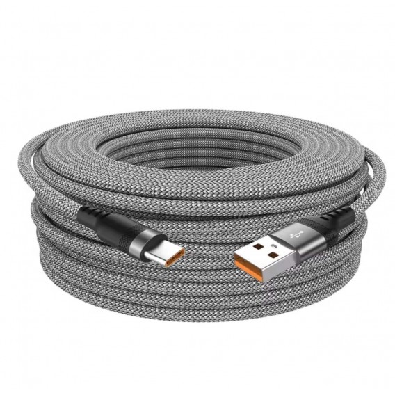 Нейлоновий кабель USB - Type-c для швидкої зарядки смартфонів \ 10 метрів \ Сірий Нейлоновий кабель USB - Type-c для швидкої зарядки смартфонів \ 10 метрів \ Сірий
