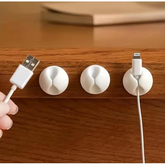 Органайзер силіконовий для кабелів на двосторонній стрічці / Білий