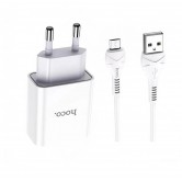 Мережевий зарядний пристрій Hoco C81A Asombroso, USB-A 5 В/2,1 А + кабель Micro-USB, білий