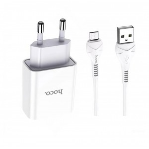 Зарядка USB Hoco C81A з кабелем Micro USB \ 5V 2.1 А \ Білий