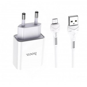Мережевий зарядний пристрій Hoco C81A Asombroso, USB-A 5 В/2,1 А + кабель Micro-USB, білий