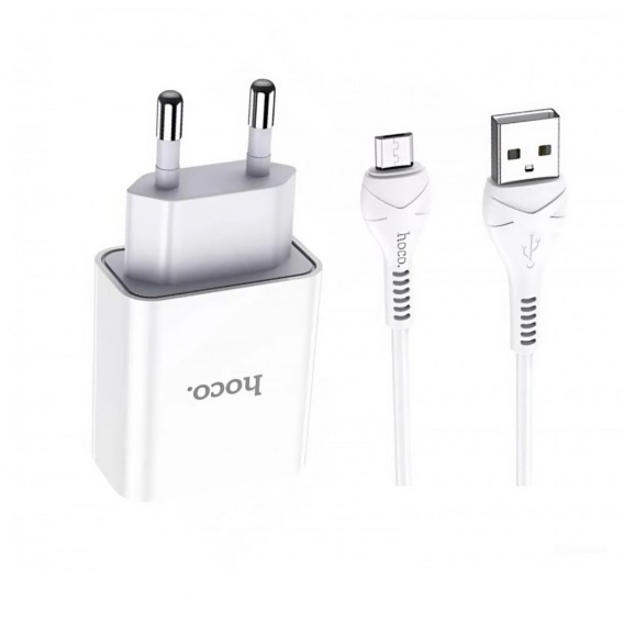 Зарядка USB Hoco C81A з кабелем Micro USB \ 5V 2.1 А \ Білий