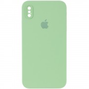 Чохол Silicone Case Square Full Camera Protective (AA) для Apple iPhone X / XS (5.8") М'ятний / Mint
