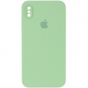 Чехол Silicone Case Square Full Camera Protective (AA) для Apple iPhone X / XS (5.8") Мятный / Mint