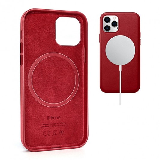 Кожаный чехол Leather Case (AAA) with MagSafe and Animation для Apple iPhone 12 Pro / 12 (6.1") Red - изображение 2