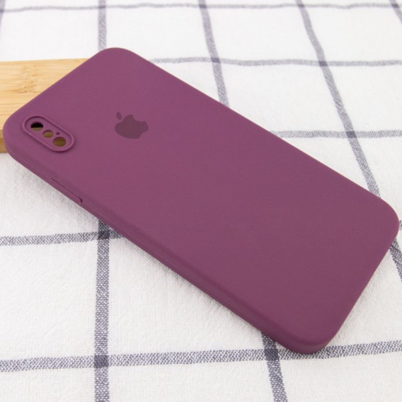Чохол Silicone Case Square Full Camera Protective (AA) Для Apple iPhone XS Max (бордовий / Maroon)