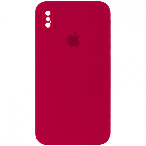 Чохол Silicone Case Square Full Camera Protective (AA) Для Apple iPhone XS Max ( Червоний / Rose Red)
