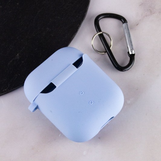Силіконовий футляр з мікрофіброю для навушників Airpods 1/2 Блакитний / Lilac Blue - зображення 5 