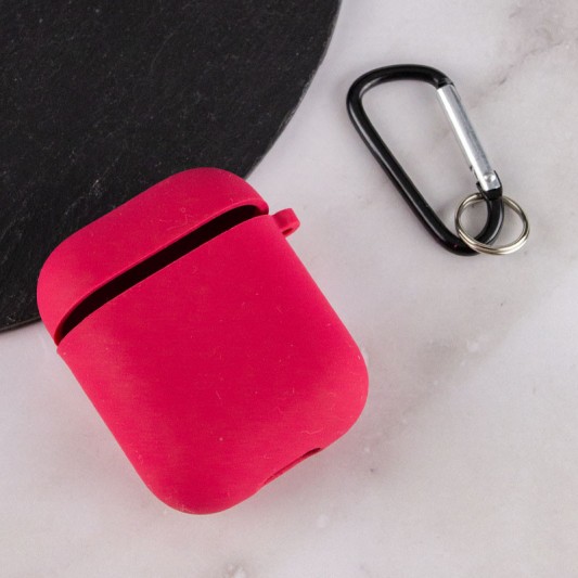 Силіконовий футляр з мікрофіброю для навушників Airpods 1/2 Червоний / Rose Red - зображення 3 