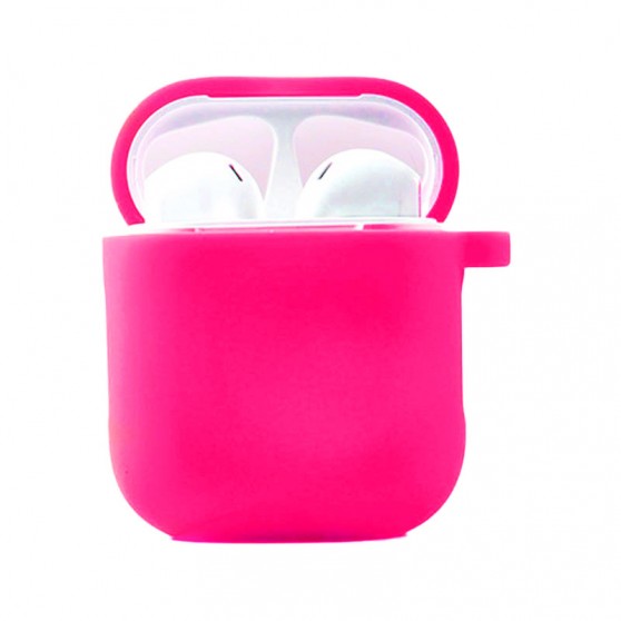 Силиконовый футляр с микрофиброй для наушников Airpods 1/2 Розовый / Barbie pink