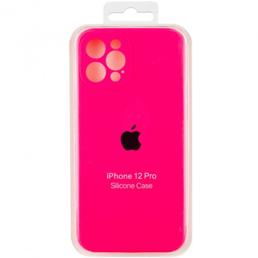 Чехол Silicone Case Full Camera Protective (AA) для Apple iPhone 12 Pro (6.1") Розовый / Barbie pink - изображение 5