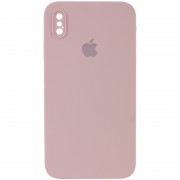 Чохол Silicone Case Square Full Camera Protective (AA) для Apple iPhone X / XS (5.8") Рожевий / Pink Sand
