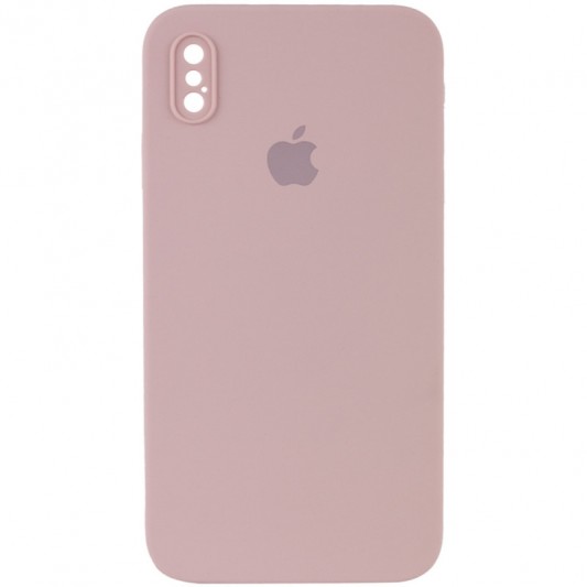 Чохол Silicone Case Square Full Camera Protective (AA) для Apple iPhone X / XS (5.8") Рожевий / Pink Sand