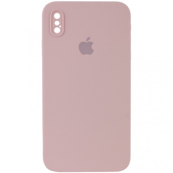 Чехол Silicone Case Square Full Camera Protective (AA) для Apple iPhone X / XS (5.8") Розовый / Pink Sand