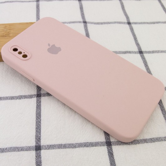 Чохол Silicone Case Square Full Camera Protective (AA) для Apple iPhone X / XS (5.8") Рожевий / Pink Sand - зображення 1 