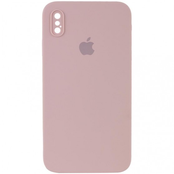Чехол Silicone Case Square Full Camera Protective (AA) для Apple iPhone X / XS (5.8") Розовый / Pink Sand