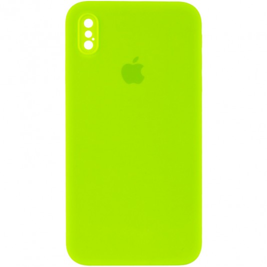 Чохол Silicone Case Square Full Camera Protective (AA) для Apple iPhone X / XS (5.8") Салатовий / Neon green