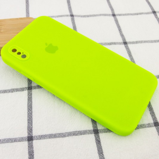 Чохол Silicone Case Square Full Camera Protective (AA) для Apple iPhone X / XS (5.8") Салатовий / Neon green - зображення 1 
