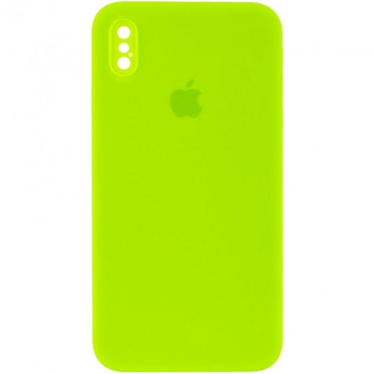 Чехол Silicone Case Square Full Camera Protective (AA) для Apple iPhone X / XS (5.8") Салатовый / Neon green