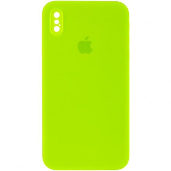 Чохол для iPhone XS Silicone Case Square Full Camera Protective (AA) (Салатовий / Neon green)