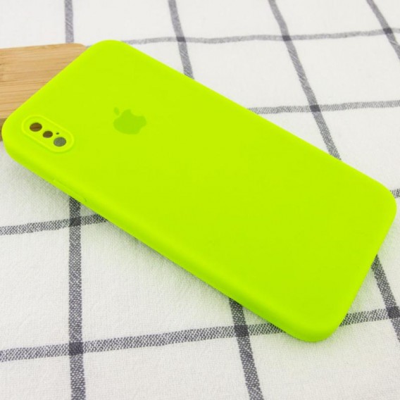 Чохол для iPhone XS Silicone Case Square Full Camera Protective (AA) (Салатовий / Neon green)