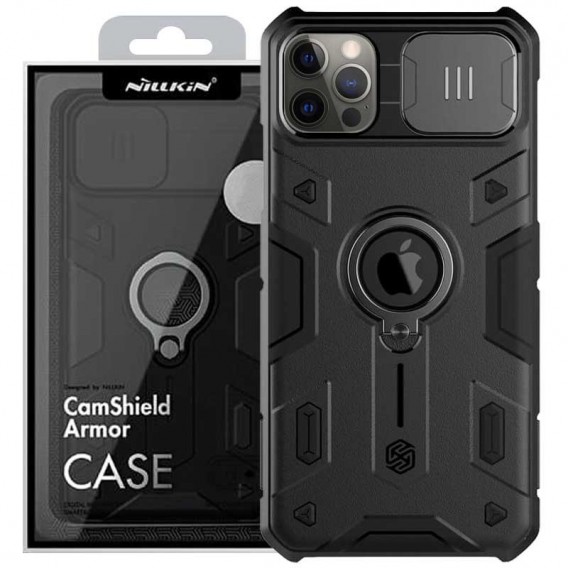Бронированный чехол для iPhone 12 Pro Max - Nillkin CamShield Armor (шторка на камеру) (Черный)