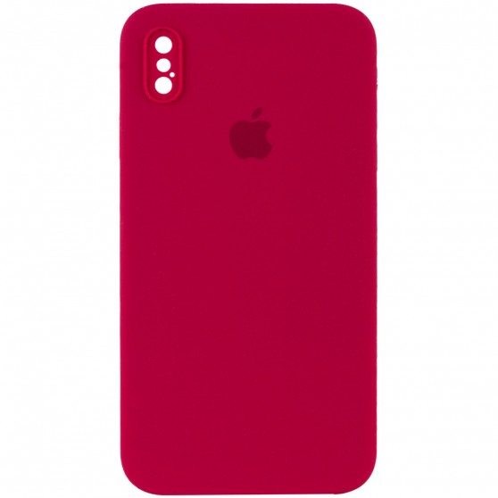 Чехол Silicone Case Square Full Camera Protective (AA) для Apple iPhone X / XS (5.8") Красный / Rose Red