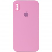 Чохол Silicone Case Square Full Camera Protective (AA) для Apple iPhone X / XS (5.8") Рожевий / Light pink