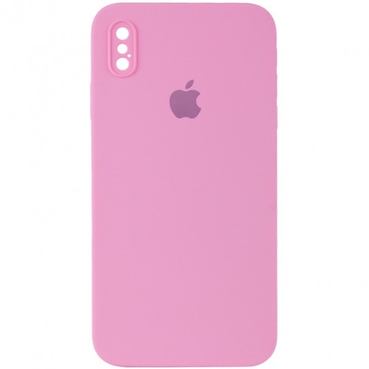 Чохол Silicone Case Square Full Camera Protective (AA) для Apple iPhone X / XS (5.8") Рожевий / Light pink