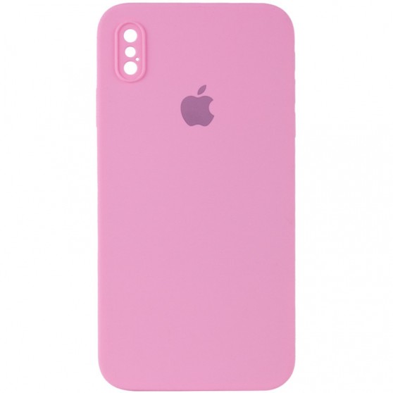 Чехол Silicone Case Square Full Camera Protective (AA) для Apple iPhone X / XS (5.8") Розовый / Light pink