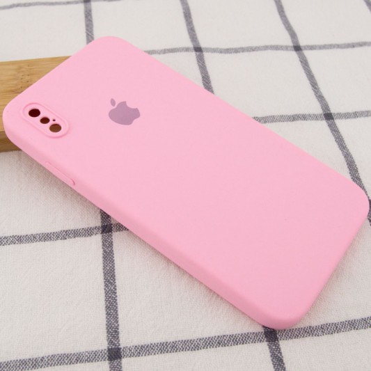 Чохол Silicone Case Square Full Camera Protective (AA) для Apple iPhone X / XS (5.8") Рожевий / Light pink - зображення 1 