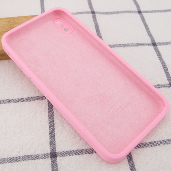 Чохол для iPhone XS Silicone Case Square Full Camera Protective (AA) (Рожевий / Light pink)