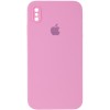 Чохол для iPhone XS Silicone Case Square Full Camera Protective (AA) (Рожевий / Light pink)