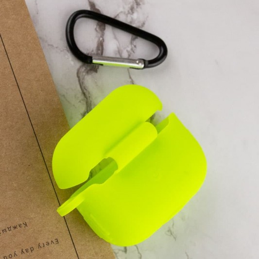 Силіконовий футляр New з карабіном для навушників Airpods Pro Салатовий / Neon green - зображення 3 