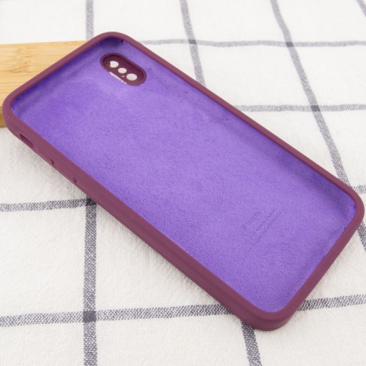 Чехол Silicone Case Square Full Camera Protective (AA) для Apple iPhone X / XS (5.8") Бордовый / Maroon - изображение 2