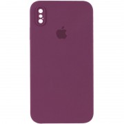 Чехол Silicone Case Square Full Camera Protective (AA) для Apple iPhone X / XS (5.8") Бордовый / Maroon