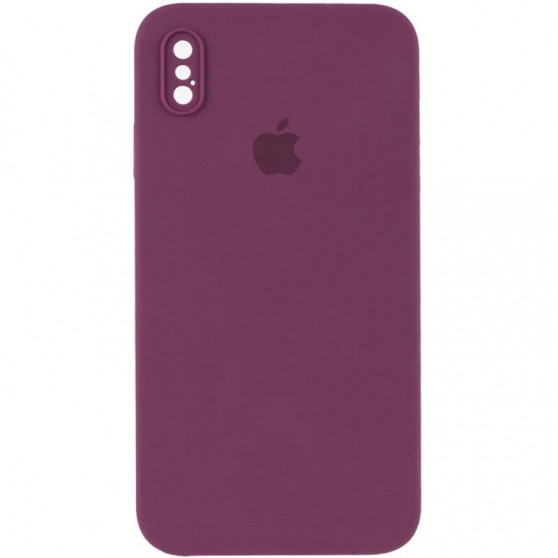 Чехол Silicone Case Square Full Camera Protective (AA) для Apple iPhone X / XS (5.8") Бордовый / Maroon