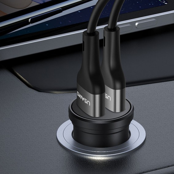 Автомобильное зарядное устройство USAMS US-CC114 C20  Dual USB Mini (Черный)