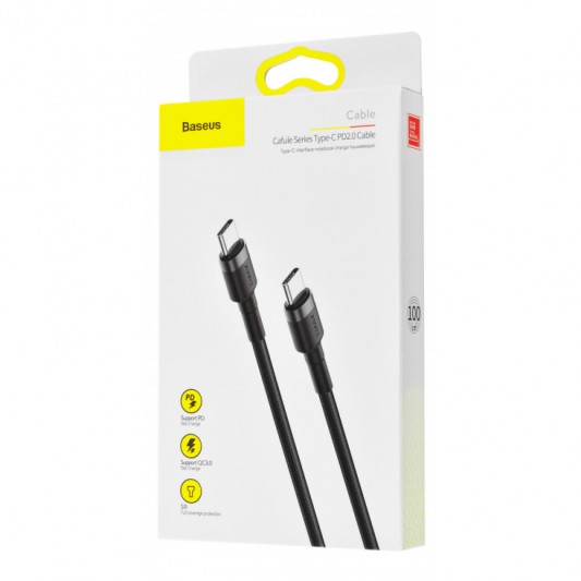 Дата кабель Baseus Cafule Type-C to Type-C Cable PD 2.0 60W (1m) (CATKLF-G) Черный / Серый - изображение 4