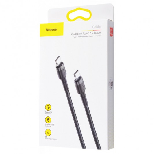 Дата кабель Baseus Cafule Type-C to Type-C Cable PD 2.0 60W (2m) (CATKLF-H) Чорний / Сірий - зображення 4 
