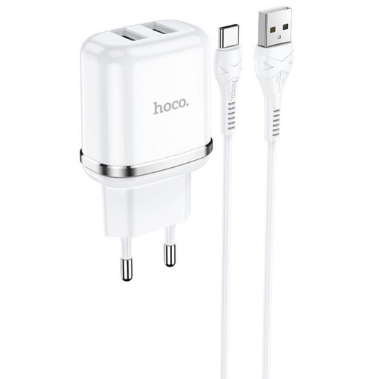 Комплект зарядки для телефона Hoco N4 (2USB/2.4A) + Type-C (Белый)