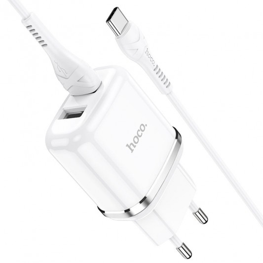 Комплект зарядки для телефона Hoco N4 (2USB/2.4A) + Type-C (Белый) - изображение 1