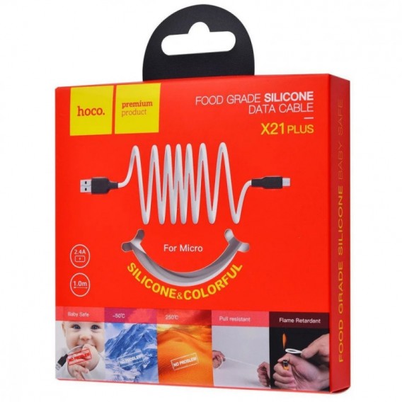 Дата кабель Hoco X21 Plus Silicone MicroUSB Cable (1m) (Черный / Белый)